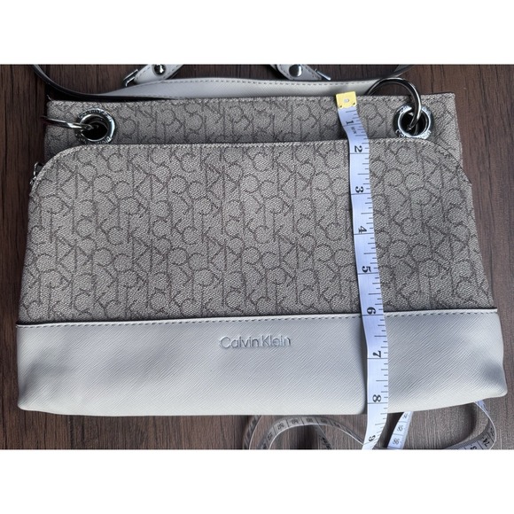 Calvin Klein Grey Handbag/Purse Adjustable Strap All Over Logo Silver Accents - Picture 11 of 12